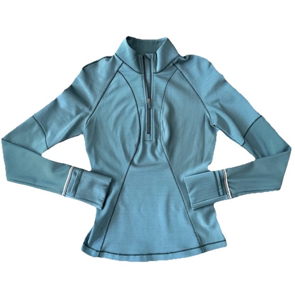 lululemon athletica Sweaters - Lululemon Runderful 1/2 Zip Women 4 Teal Rulu Running Pullover Thumbholes